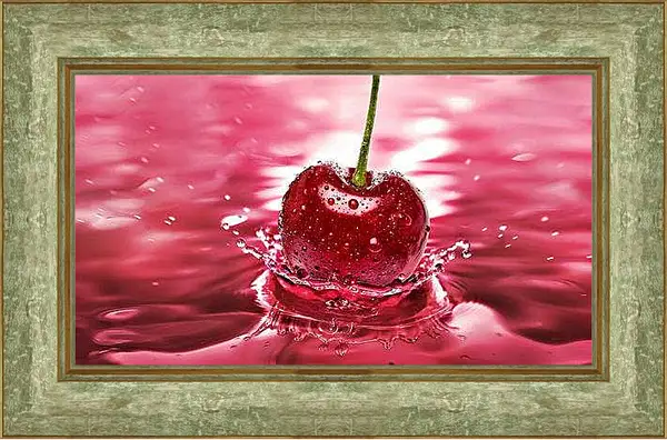 Картина в раме - Вишня в брызгах. Сладкое падение.