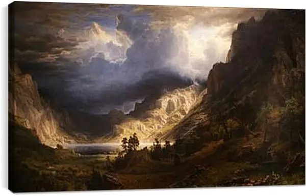 Постер на подрамнике - A Storm in the Rocky Mountains Mr. Rosalie. Шторм в Скалистых горах, гора Розали. Альберт Бирштадт