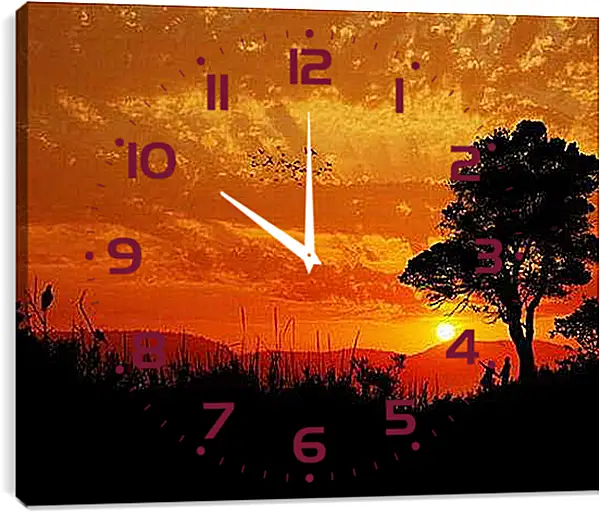 Часы картина - закат над холмами