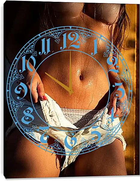 Часы картина - Девушка с расстегнутыми шортиками