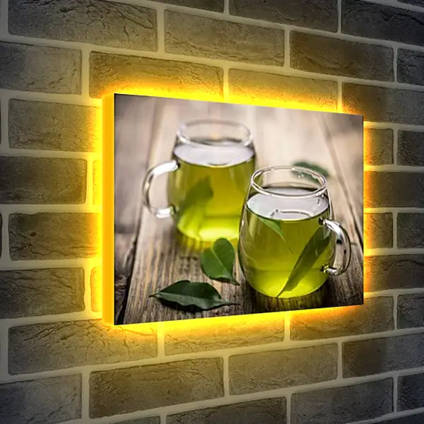 Лайтбокс световая панель - Две чашки с зелёным чаем. Зеленый чай.