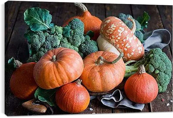 Постер на подрамнике - Тыквы. Осенний урожай.