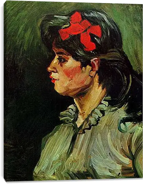 Постер на подрамнике - Portrait of a Woman with Red Ribbon. Винсент Ван Гог