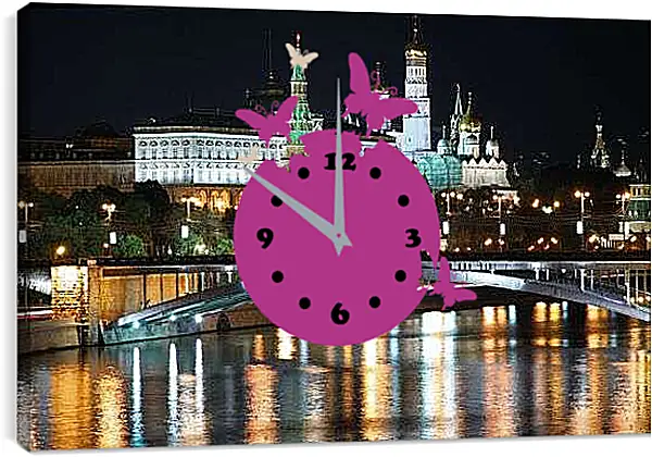 Часы картина - Вид на Московский Кремль ночью