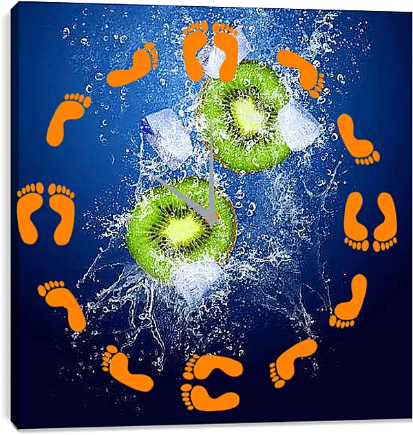 Часы картина - Киви и лед. Киви и прохлада.