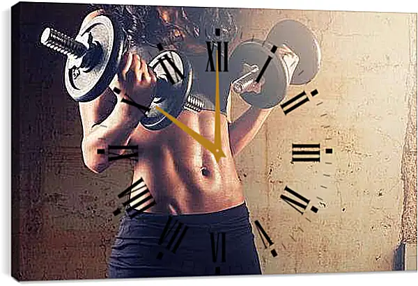 Часы картина - Работа с двумя гантелями на бицепс