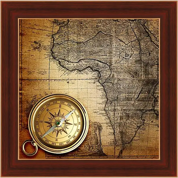 Картина в раме - Компас и карта