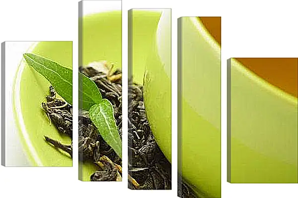 Модульная картина - Чаинки зеленого чая. Зеленый чай.