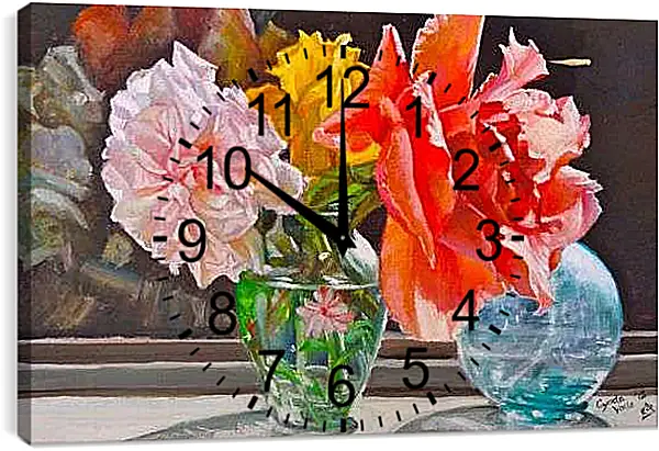 Часы картина - Пионы арт