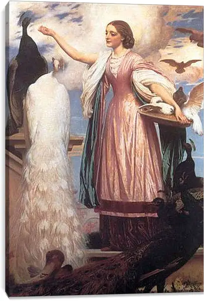 Постер на подрамнике - A Girl Feeding Peacocks. Девушка, кормящая павлинов. Барон Фредерик Лейтон