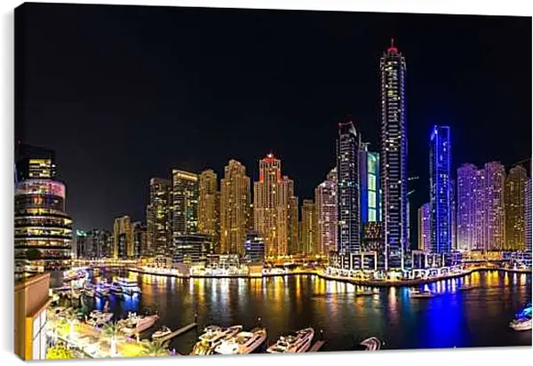 Постер на подрамнике - Яхты под ночным небом. Дубай