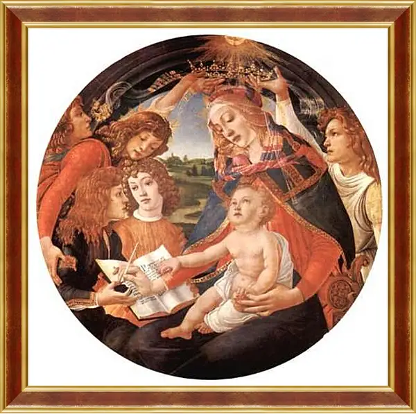Картина в раме - Madonna with Christ Child and Angels. Сандро Боттичелли