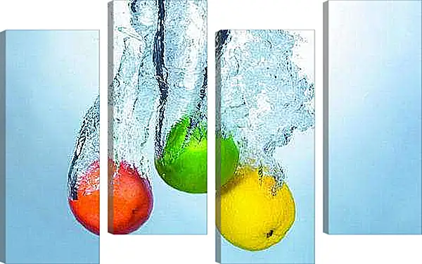Модульная картина - Фрукты в воде. Свежесть вкуса.