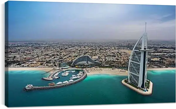 Постер на подрамнике - Вид на Бурдж Аль Араб с высоты. Дубай