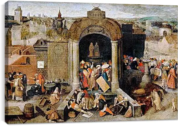 Постер на подрамнике - Изгнание торговцев из храма. Брейгель Питер Старший