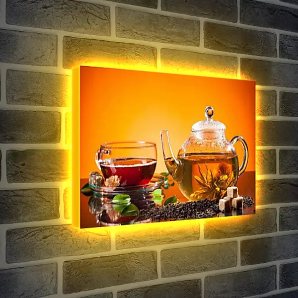 Лайтбокс световая панель - Чай, чайник, сахар. Чайное настроение.