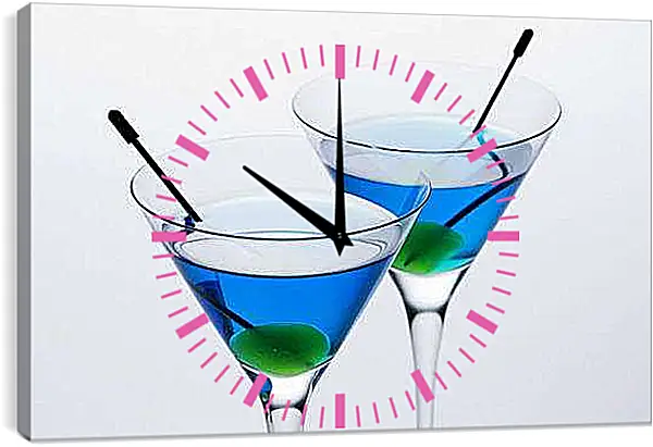 Часы картина - Оливки в бакалах. Синие брызги.