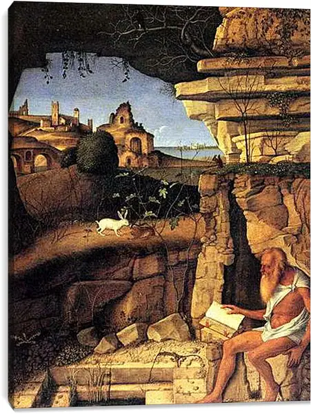 Постер на подрамнике - Saint Jerome Reading. Джованни Беллини