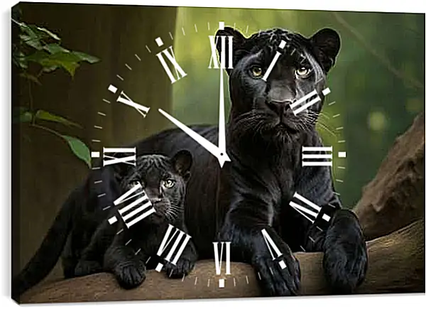 Часы картина - Пантера с детёнышем