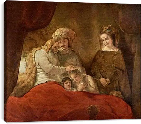 Постер на подрамнике - Jacob Blessing The Sons Of Joseph. Рембрандт