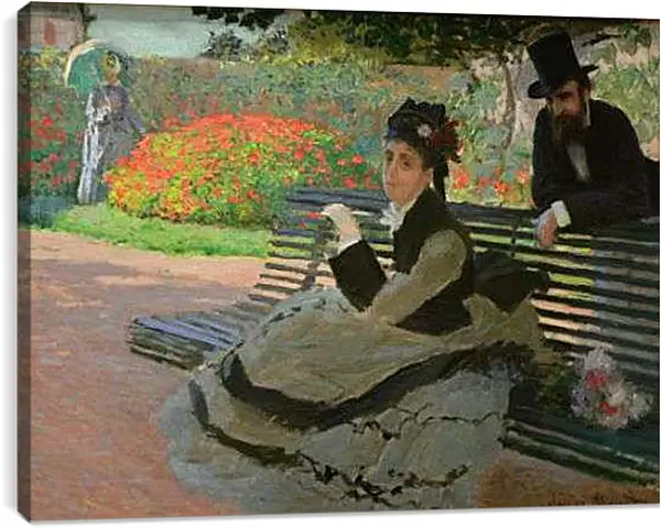 Постер на подрамнике - Camille Monet on a Garden Bench. Клод Моне