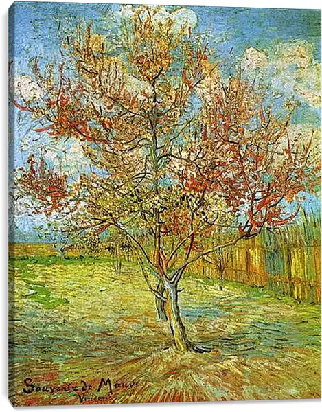 Постер на подрамнике - Pink Peach Tree in Blossom Reminiscence of Mauve. Винсент Ван Гог