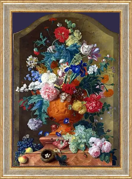 Картина в раме - Цветы в терракотовой вазе. Ян ван Хёйсум