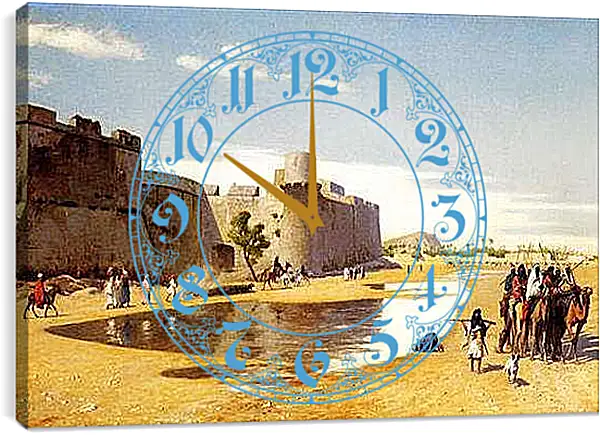 Часы картина - Арабский караван за стенами укрепленного египетского города. Жан-Леон Жером