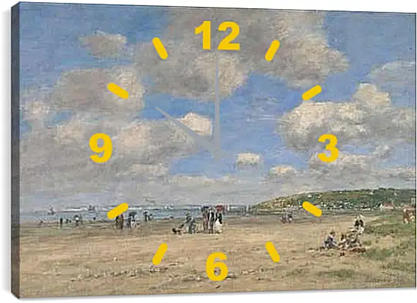 Часы картина - The Beach at Tourgeville-les-Sablons. Эжен Буден