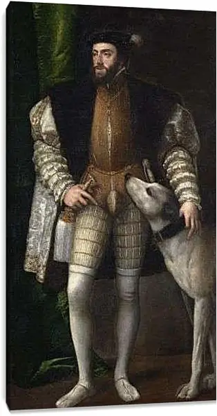 Постер на подрамнике - Портрет Карла V с собакой. Тициан Вечеллио
