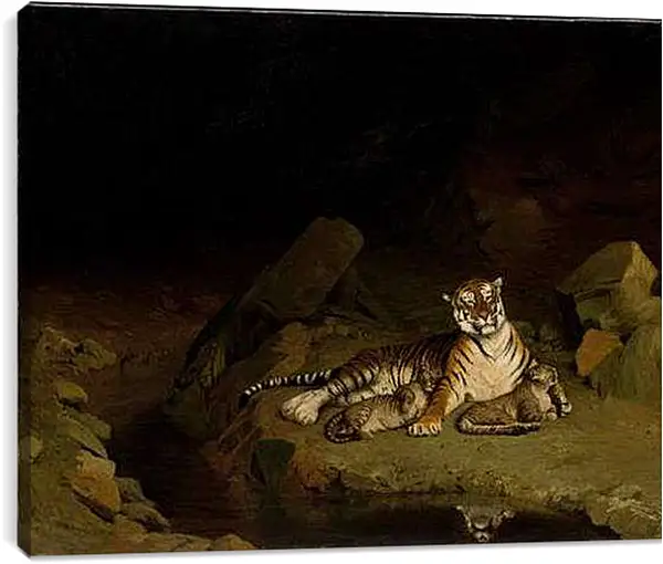 Постер на подрамнике - Tiger and Cubs - Тигр и детеныши. Жан-Леон Жером