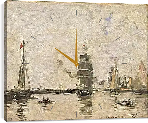Часы картина - Boats in Trouville Harbor. Эжен Буден