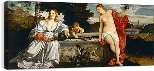 Постер на подрамнике - Любовь небесная и Любовь земная. Тициан Вечеллио