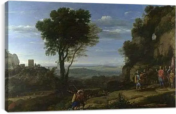 Постер на подрамнике - Landscape with David at the Cave of Adullam. Лоррен Клод