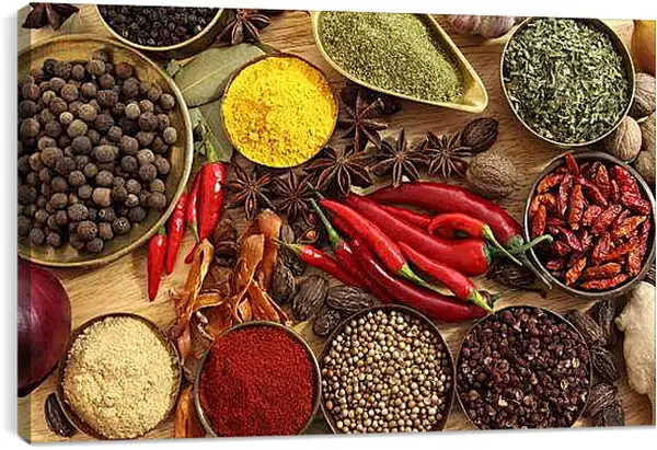Постер на подрамнике - Красный перец, приправы и пряности. Специи и ароматы.