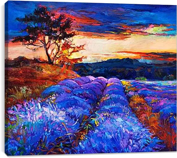 Постер на подрамнике - Поле Лаванды на рассвете