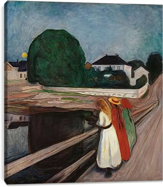 Постер на подрамнике - Girls on the Bridge. Девушки на мосту. Эдвард Мунк