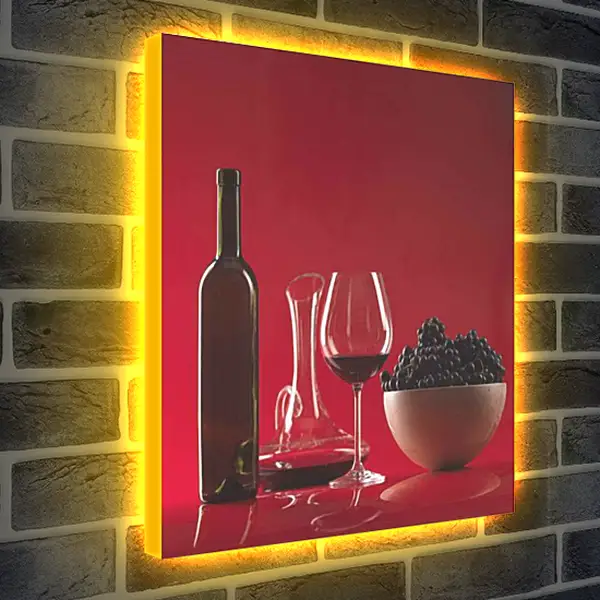 Лайтбокс световая панель - Вино на красном фоне. Красное Наслаждение.