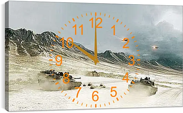 Часы картина - battlefield, tanks, mountains