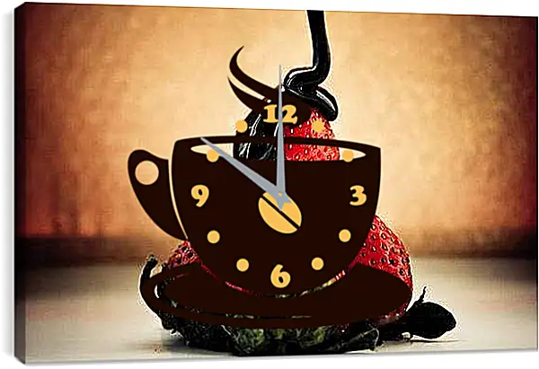 Часы картина - Клубника в шоколаде. Сладкое искушение.