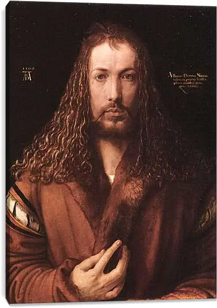 Постер на подрамнике - Self-portrait by Albrecht. Автопортрет в одежде, отделанной мехом. Альбрехт Дюрер