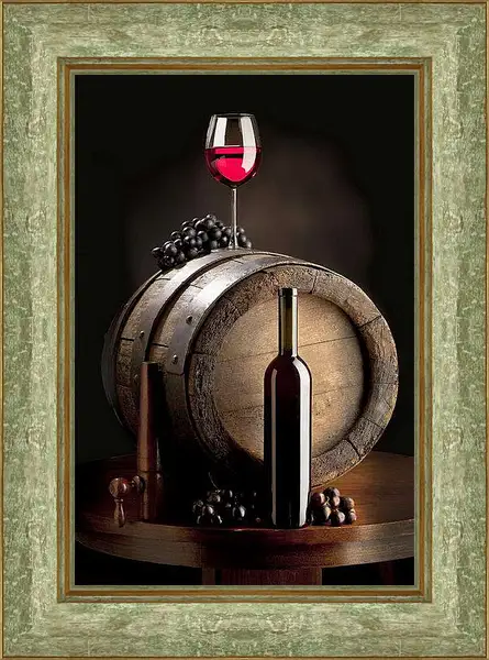 Картина в раме - Бутылка красного вина. Винное Настроение.