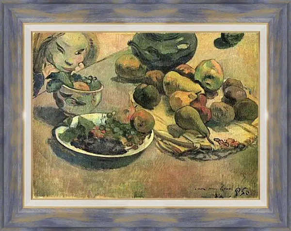 Картина в раме - Nature morte aux fruits (dedicacee a Laval). Натюрморт с фруктами. Поль Гоген