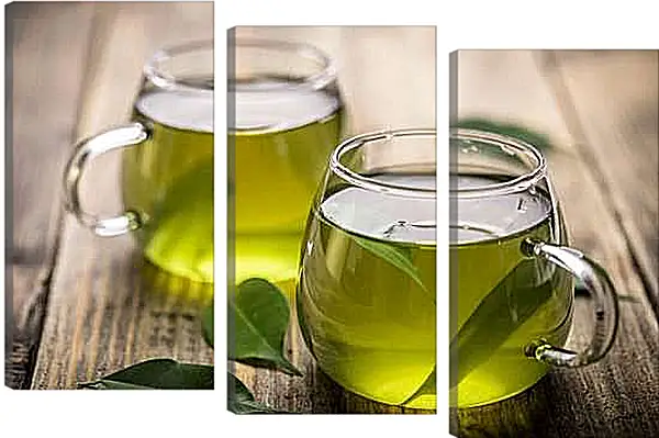 Модульная картина - Две чашки с зелёным чаем. Зеленый чай.