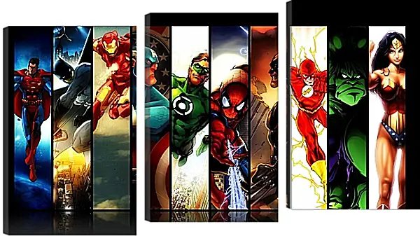 Модульная картина - Иллюстрация супергероев DC. Комиксы Marvel. Коллаж Модульная картина - Иллюстрация супергероев DC. Комиксы Marvel. Коллаж