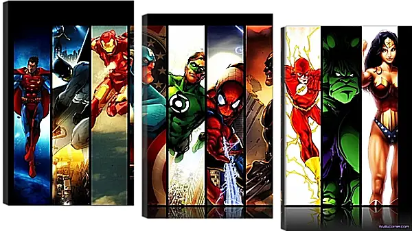 Модульная картина - Иллюстрация супергероев DC. Комиксы Marvel. Коллаж Модульная картина - Иллюстрация супергероев DC. Комиксы Marvel. Коллаж