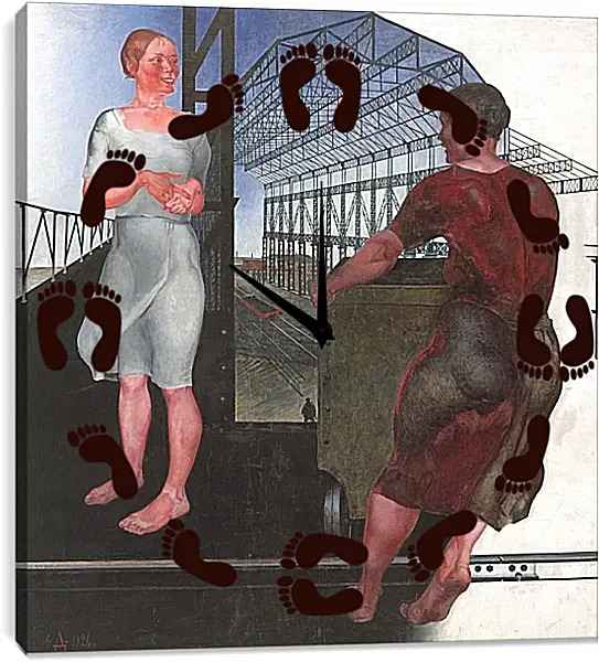 Часы картина - На стройке новых цехов. Александр Дейнека Часы картина - На стройке новых цехов. Александр Дейнека