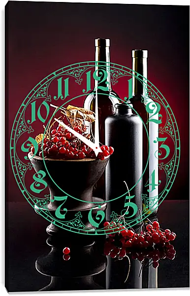 Часы картина - Калина красная. Гипертонический натюрморт. Часы картина - Калина красная. Гипертонический натюрморт.
