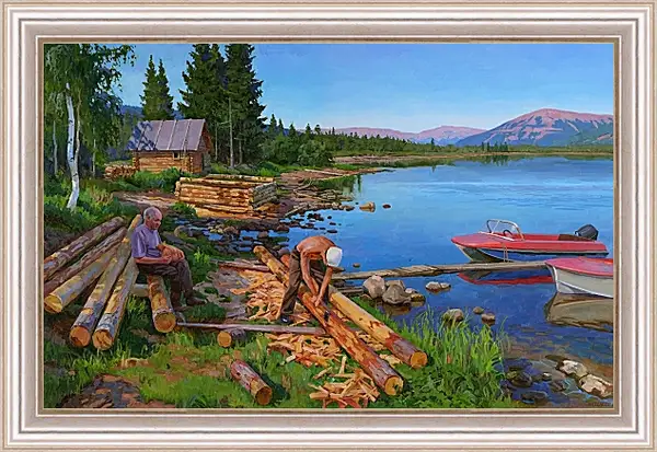 Картина в раме - Баню рубят Картина в раме - Баню рубят