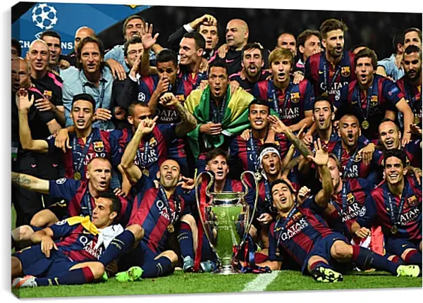 Постер на подрамнике - Победа в Лиге Чемпионов 2015. ФК Барселона. FC Barcelona Постер на подрамнике - Победа в Лиге Чемпионов 2015. ФК Барселона. FC Barcelona